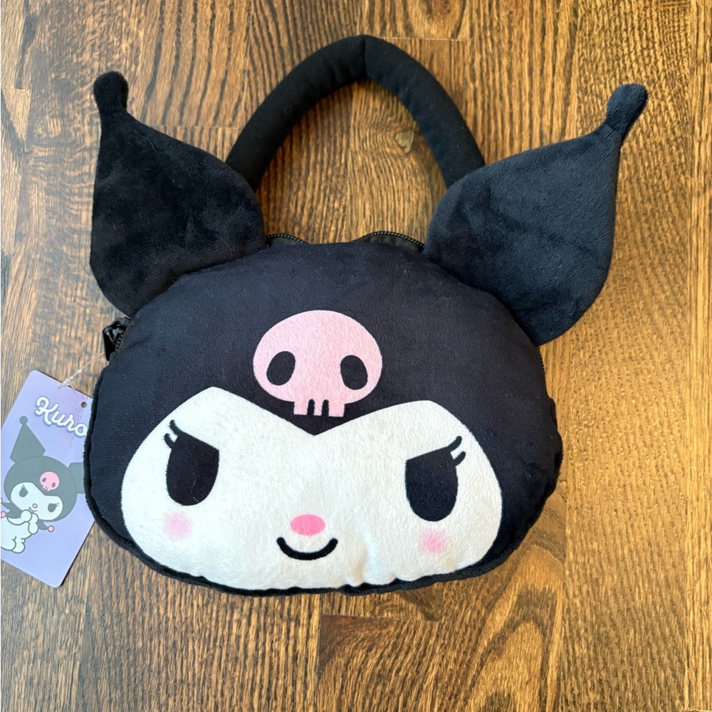 Sanrio Kuromi Plush Mini Purse Bag with Handle Pink Skull
